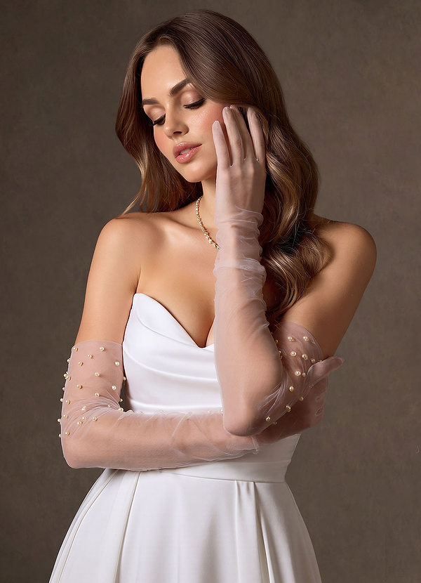 Pearl-Embellished Tulle Bridal Gloves front