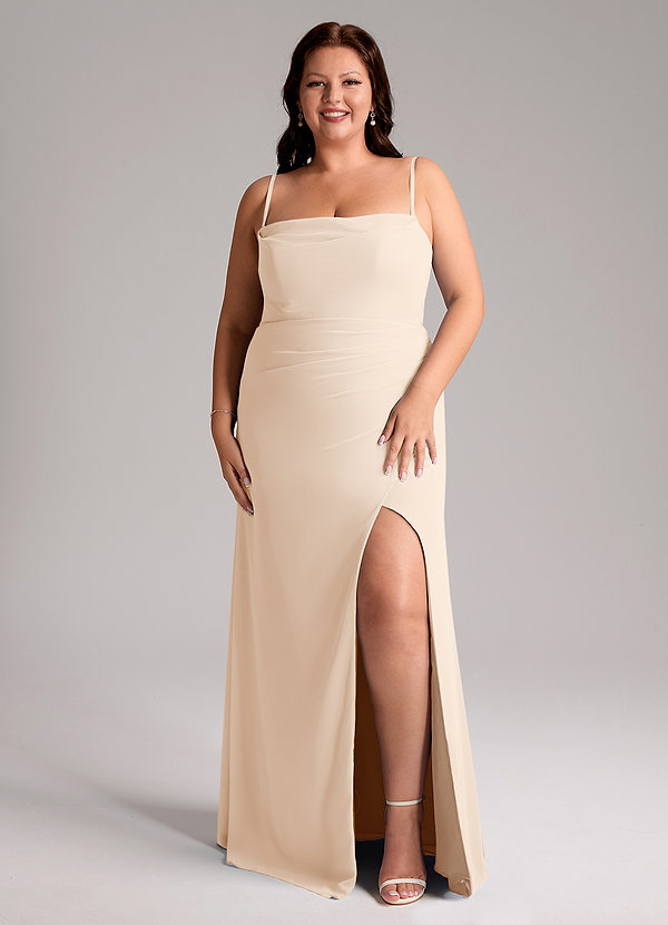 Azazie Leonis Abiti da Damigella Abito Convertibile Tubino in Chiffon Senza Cinturino Alabastro Bianco image1