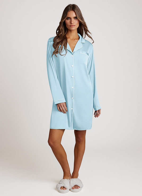 front Hemelsblauw Robes satijnen jurk met mouwen en kraag