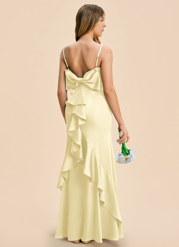 Azazie Lioren Junior Lemon Sorbet Sheath Bow Stretch Satin Dress image1