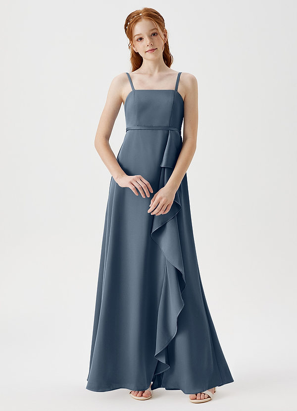Azazie Kaylee Junior Robe Trapèze en Satin extensible avec ceinture Violet Crépusculaire image1