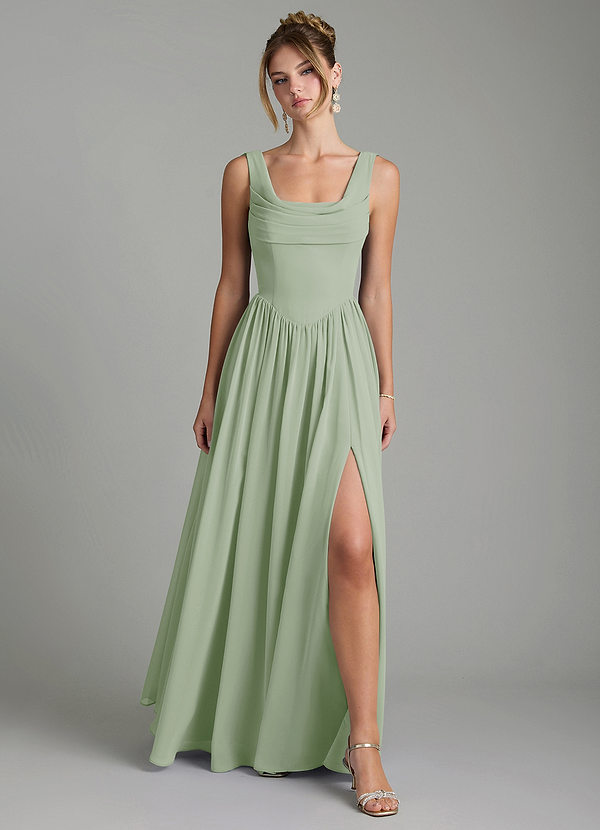 Novi Bridesmaid Dresses Dusty Sage A-Line Pleated Chiffon Dress image1