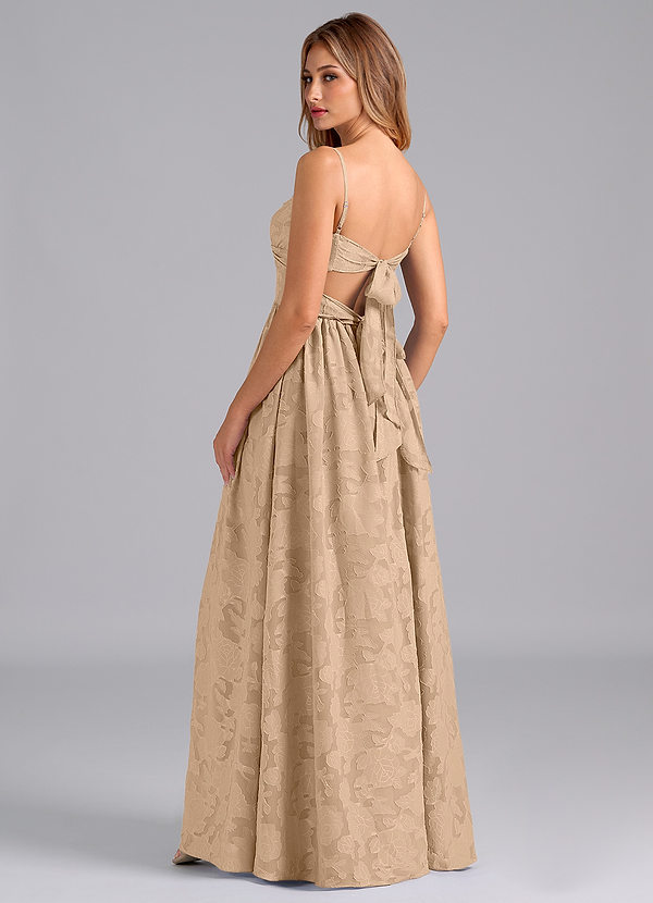 Azazie Zeya Bridesmaid Dresses Champagne A-Line Bow Floral Burnout Dress image1