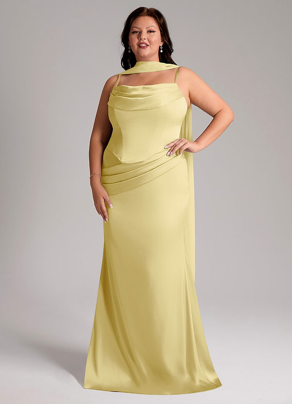 Azazie Sorrel Bridesmaid Dresses Lemon Sorbet Mermaid Strapless Stretch Satin Convertible Dress image1