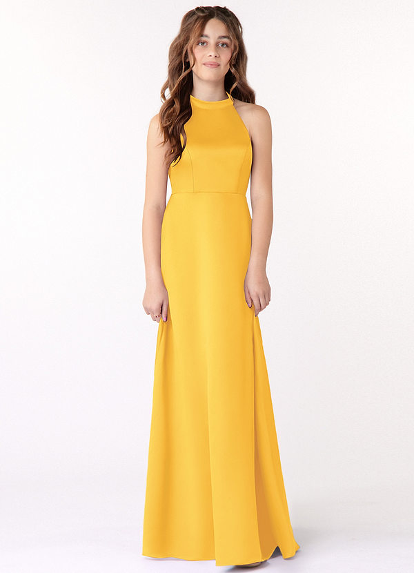 Azazie Laurel A-Line Matte Satin Floor-Length Dress image1