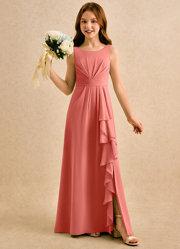 Azazie Chibi Girls Formal Abiti da Damigella Bambina Abito A-Line in Chiffon Plissettato Salmone Rosa image1