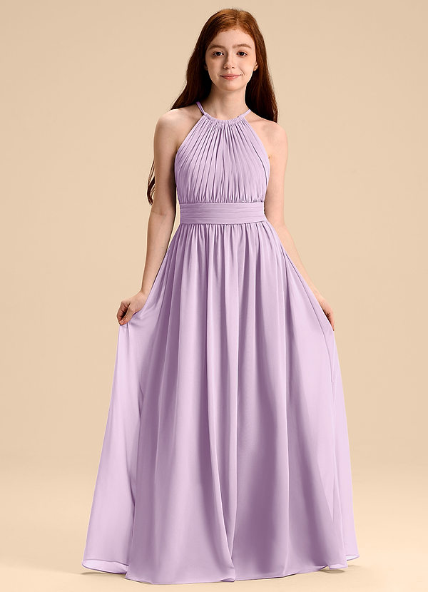 Azazie Malone Junior Jurk van Chiffon met A-Lijn Geplooid Frosted Lila image1