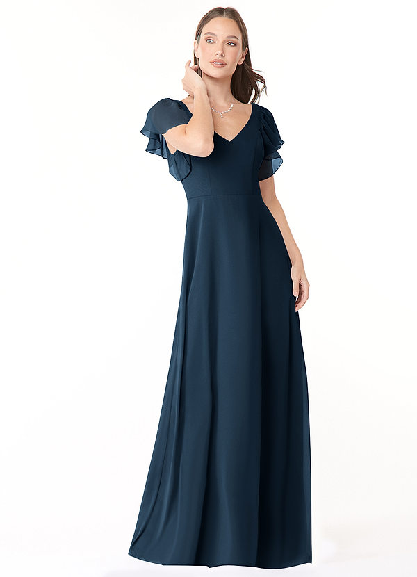Azazie Syenna Bridesmaid Dresses Dark Navy A-Line Ruched Chiffon Dress image1