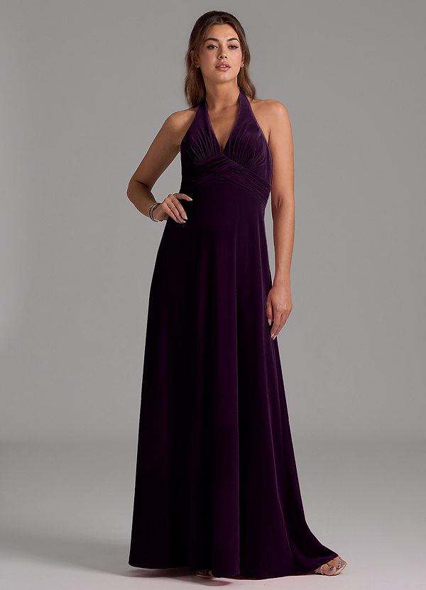 Azazie Tessie Bridesmaid Dresses Grape A-Line Pleated Velvet Dress image1