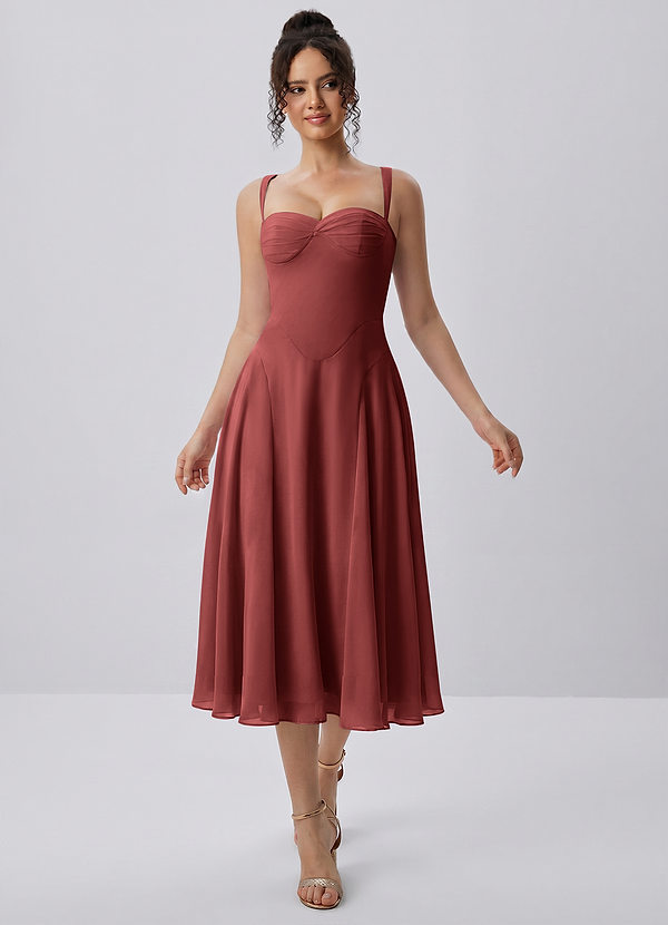 Huguette Burnt Umber Sweetheart Lace-Up Chiffon Midi Dress image1