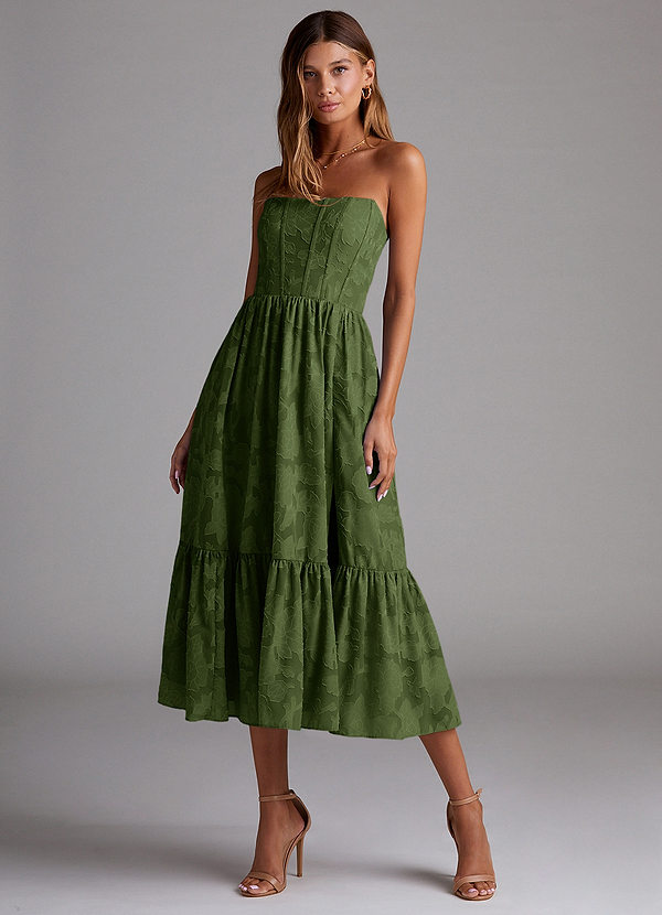 Delphina Olive Lace-up Back Midi Dress | Azazie