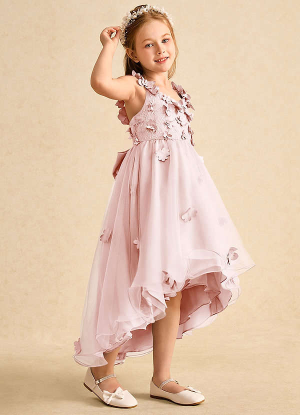Azazie Tweety Blumenkinder Kleider A-Linie Spitze Tüll Kleid Zartrosa image1