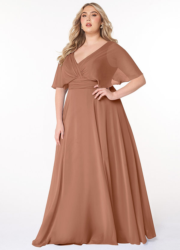 Azazie Pamela Bridesmaid Dresses Bronzer A-Line V-Neck Pleated Chiffon Dress image1