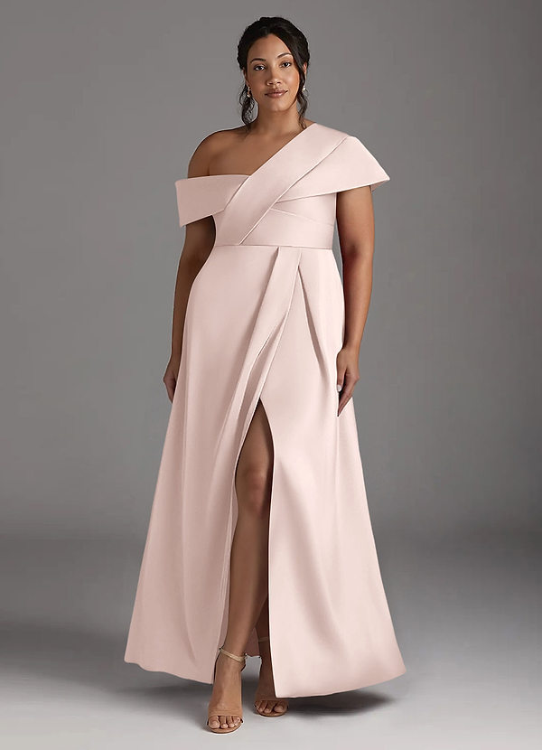 Azazie Milton Mother of the Brides Dresses Blushing Pink A-Line Pleated Stretch Satin Dress image1