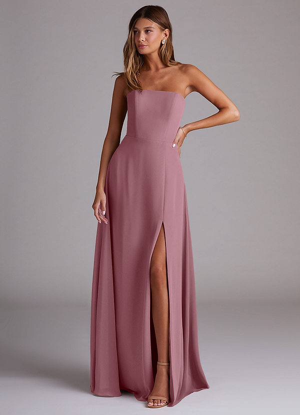 Azazie Wren Bridesmaid Dresses Vintage Mauve A-Line Side Slit Chiffon Convertible Dress image1