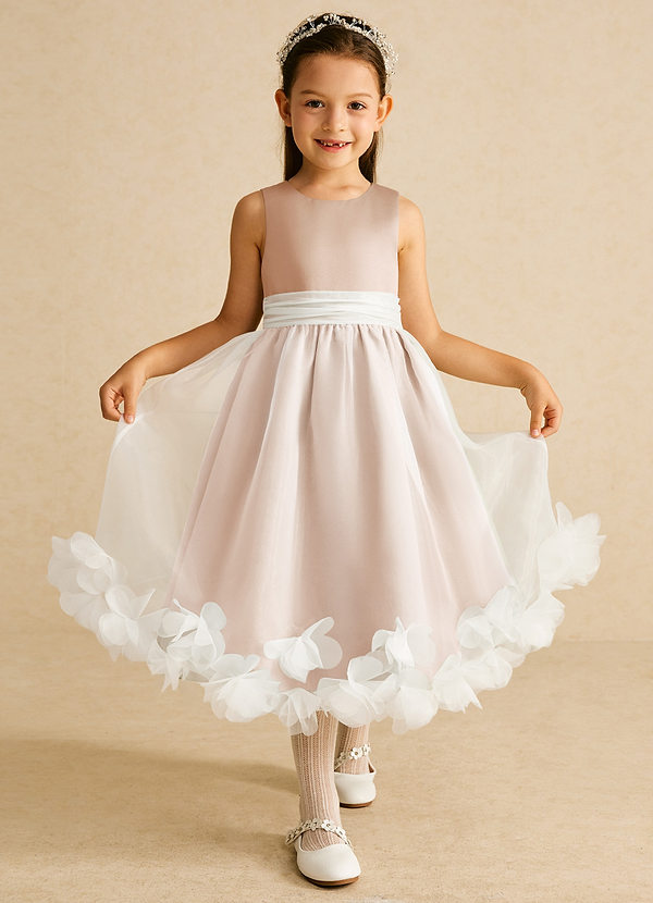 Azazie Stardust Blumenkinder Kleider A-Linie ärmellos Organza Kleid Englisches Rosa image1