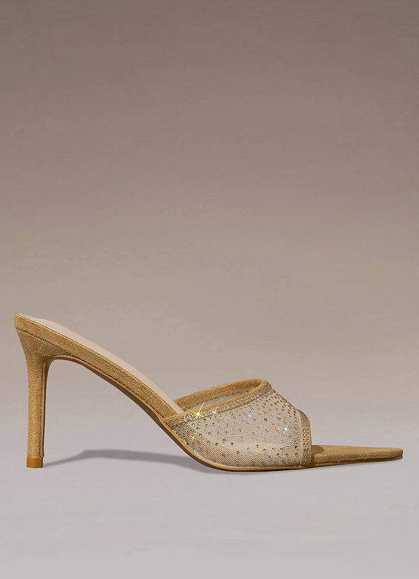 front Pointed Toe Embellished Mesh Mules