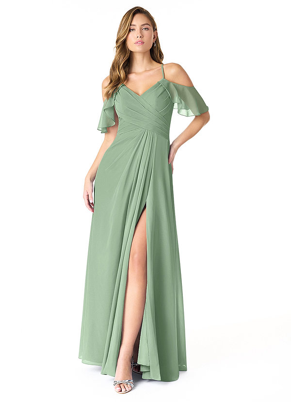 Azazie Dakota Bridesmaid Dresses Matcha A-Line V-Neck Pleated Chiffon Dress image1