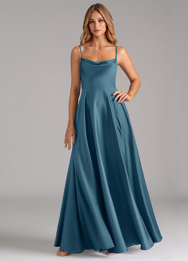 Azazie Elle Bridesmaid Dresses Bermuda A-Line Pleated Stretch Satin Dress image1