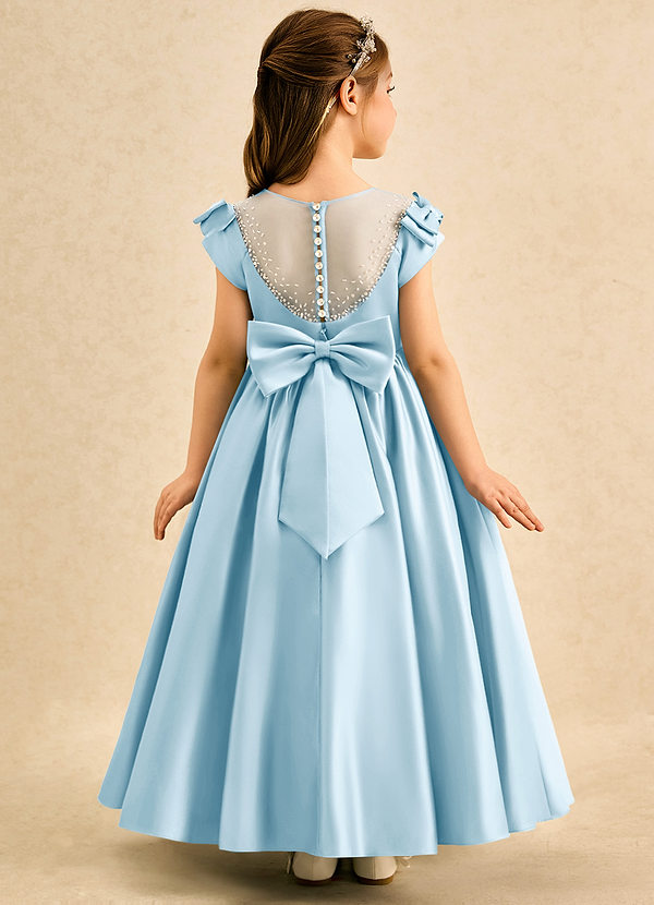 Azazie Toffee Abiti da Damigella Bambina Abito Stile Principessa in Raso Opaco Fiocco Azzurro image1