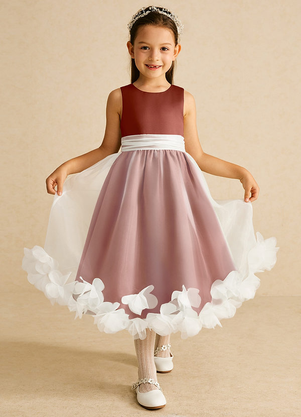 Azazie Stardust Flower Girl Dresses Auburn A-Line Sleeveless Organza Dress image1