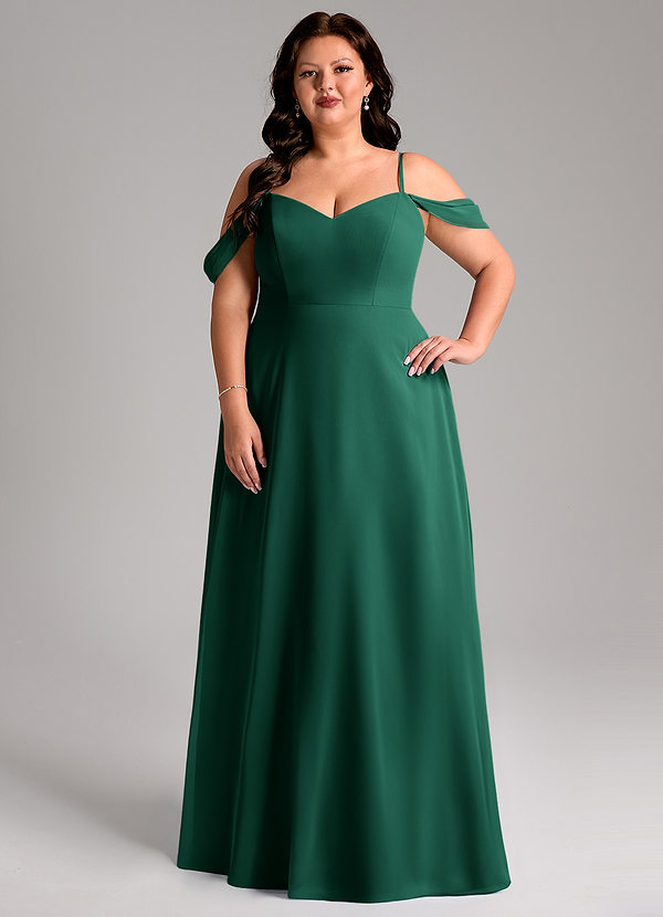 Azazie Marley Bridesmaid Dresses Emerald A-Line Off the Shoulder Chiffon Convertible Dress image1