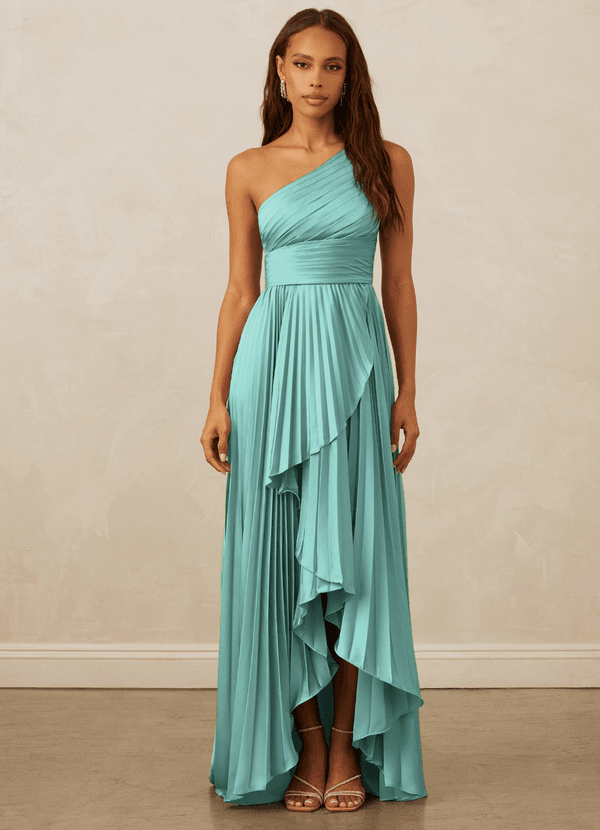 Christian Siriano Bridal for Azazie 1008 Bridesmaid Dresses Pleated One Shoulder Stretch Satin A-line Dress image1