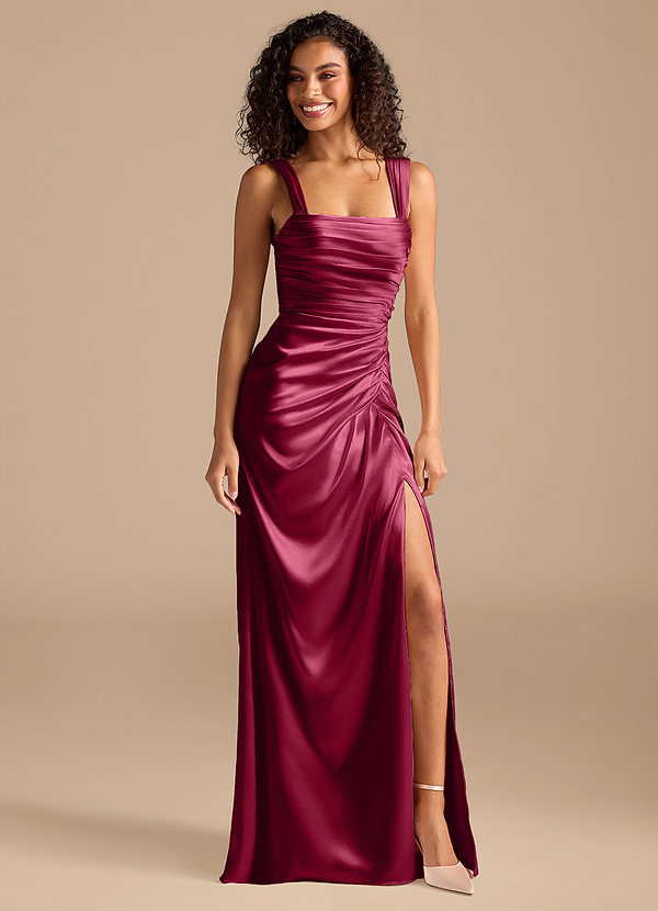 Jesaphine Merlot Sheath Bow Metallic Satin Dress image1