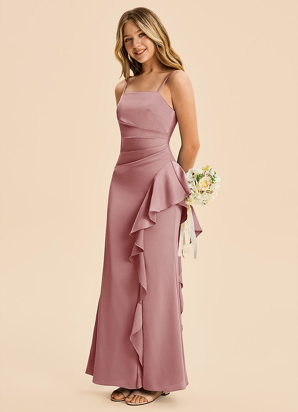 Azazie Lyla Junior Dusty Rose Mermaid Pleated Stretch Satin Dress image1