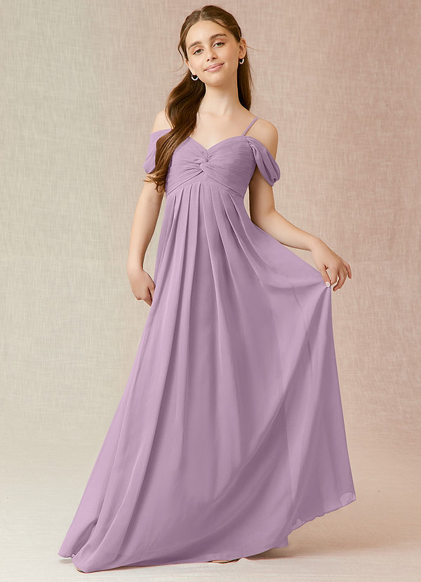 Azazie Kaitlynn Junior Wisteria A-Line Off the Shoulder Chiffon Dress image1