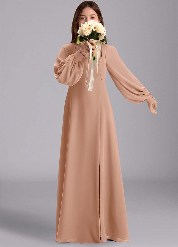 Azazie Bondi Junior Robe Trapèze en Mousseline de soie Blouson Champagne Rosé image1