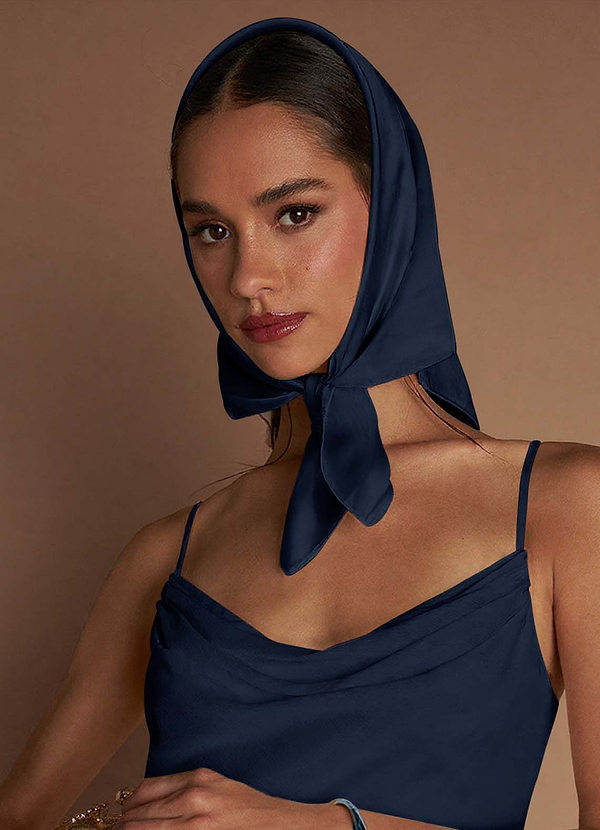 front Matching Color Floral Matte Satin Scarf