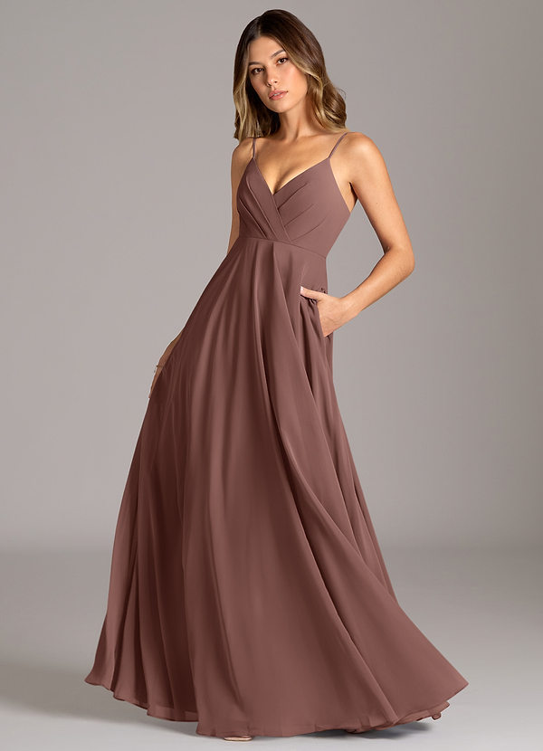 Azazie Amani Suknie dla druhen Linia A Pofałdowany Szyfon Do ziemi Sukienka image1