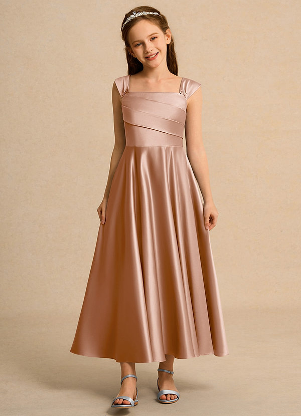 Azazie Bundle Junior Formal Klänningar för brudeflicka Klä A-Line i Matt satäng Plisserad image1