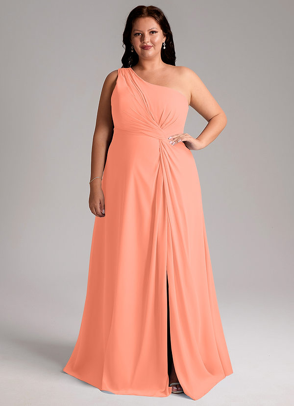 Azazie Brooke Vestidos Dama de Honor Vestido de Atardecer de Gasa de Corte en A con Hombro unilateral image1