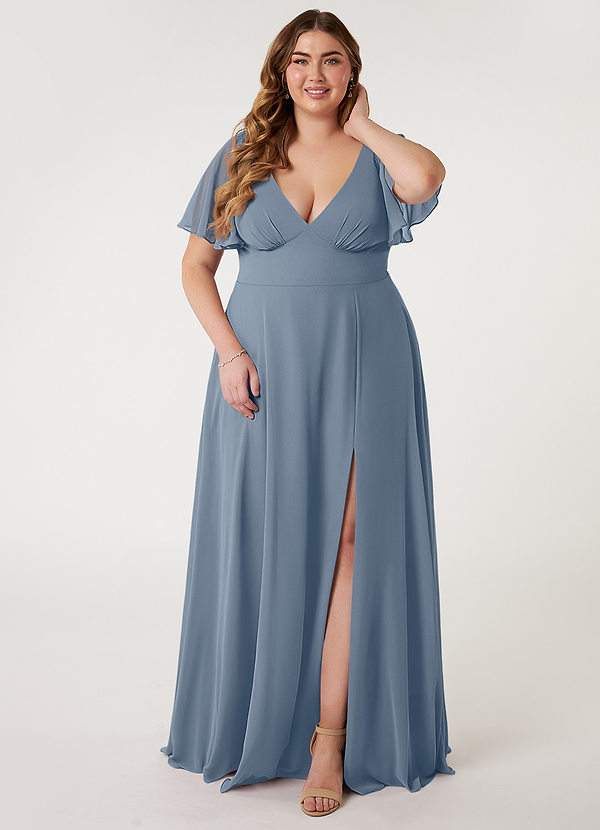 Azazie Kimber Bridesmaid Dresses Twilight A-Line Flounce Sleeve Chiffon Dress image1