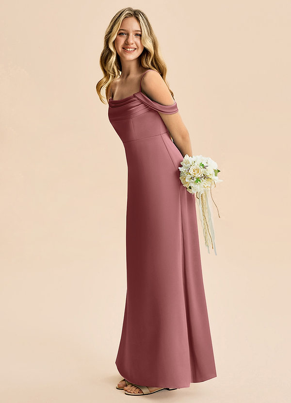 Azazie Lettie Junior A-Linie Schulterfrei Stretch-Satin Kleid Amethyst image1