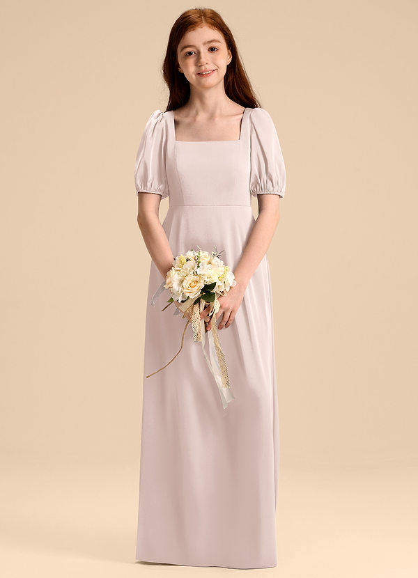 Azazie Briar Junior Robe Trapèze en Satin extensible Arc Rose Pâle image1