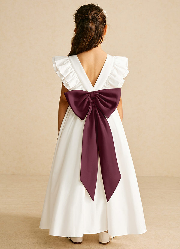 Azazie Aero Robes de Fillette d'Honneur Robe Trapèze en Coton Plissée Ivoire Cabernet image1