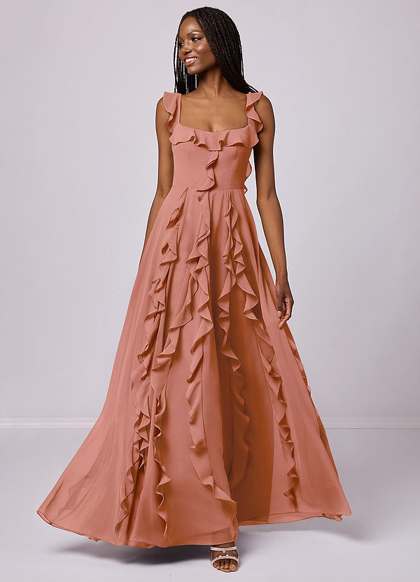 Barbie ♥ Azazie Vestidos Dama de Honor Vestido de Mai Tai de Gasa de Corte en A con Con bolsillos image1