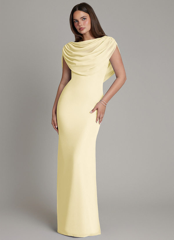 Azazie Hadley Bridesmaid Dresses Lemon Sorbet Mermaid Pleated Chiffon Dress image1