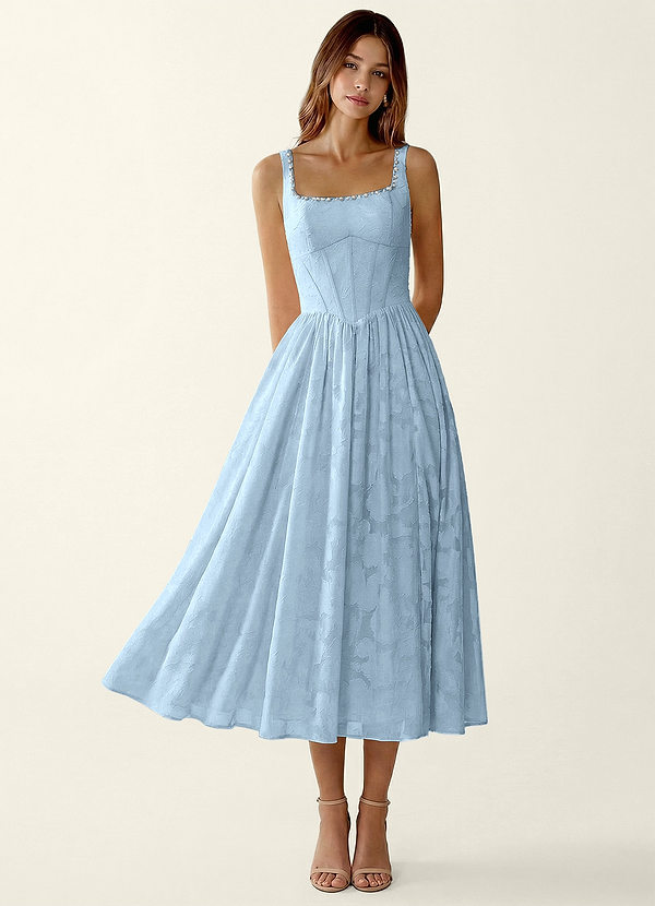 Ottavia Sky Blue Floral Burnout Midi A-Line Graduation Dress image1