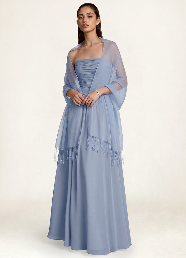 front Azazie Sheer Tassel Organza Shawl