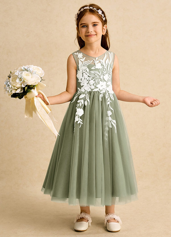 Azazie Sundae Flower Girl Dresses Pistachio Ball-Gown Lace Dress image1