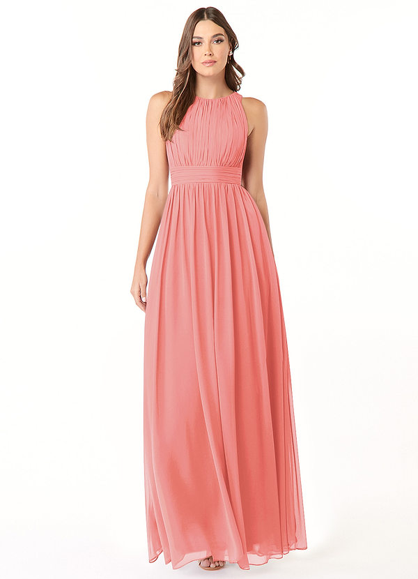 Azazie Luz Bridesmaid Dresses Coral A-Line Lace Chiffon Dress image1