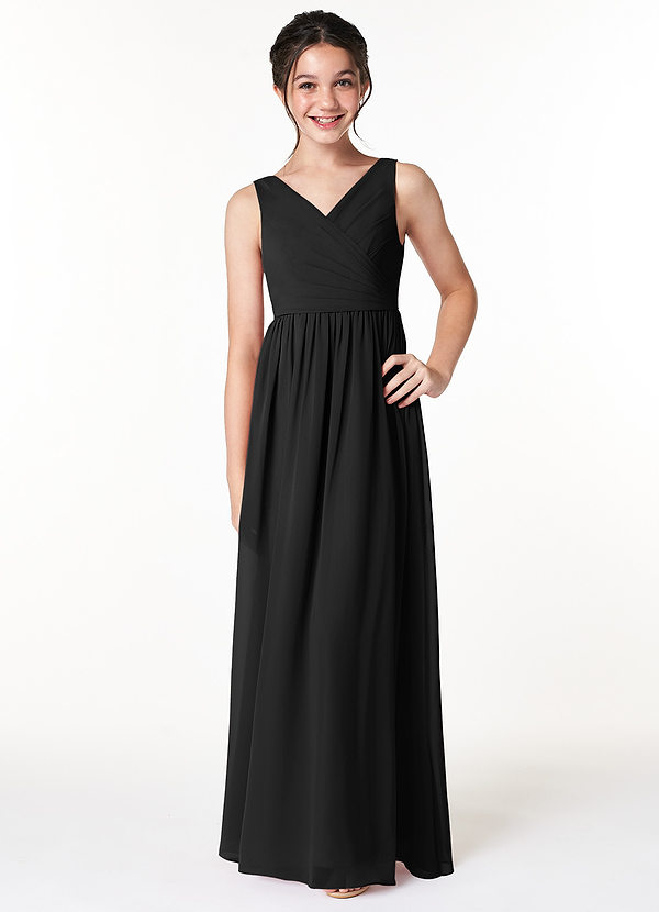 Azazie Sawyer Junior Black A-Line Pleated Chiffon Dress image1