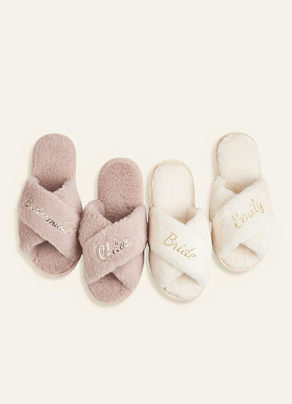 front Gepersonaliseerde bruidsmeisjes Fluffy Cross Slippers