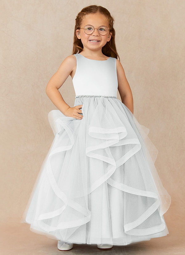 Azazie Sofia Flower Girl Dresses Diamond White A-Line Beaded Tulle Dress image1