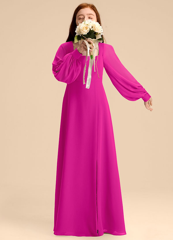 Azazie Bondi Junior Abito A-Line in Chiffon Blusa Fucsia image1