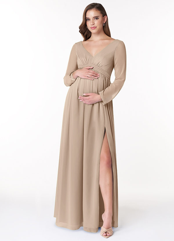 Azazie Teton Maternity Bridesmaid Dresses Vestido Linha A Manga comprida Comprimento do chão Chiffon image1